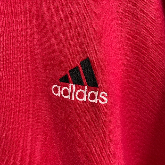 adidas 90s ハーフジップスウェット ワンポイントロゴ USA製 赤