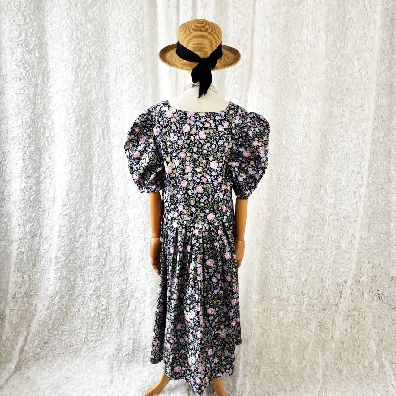 レディース vintage フロッキー花柄ワンピース