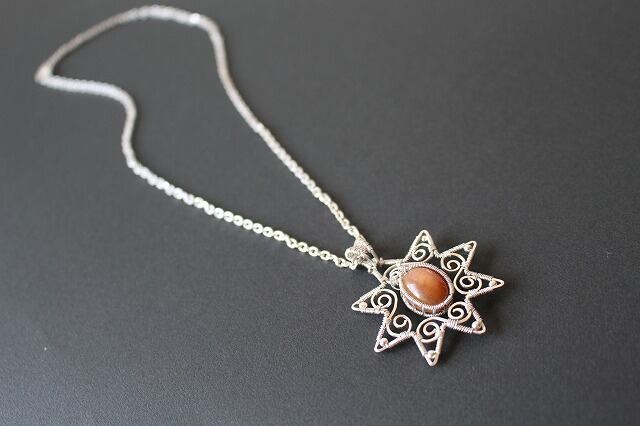 Sunstone silver925 wirewrapping sun pendant