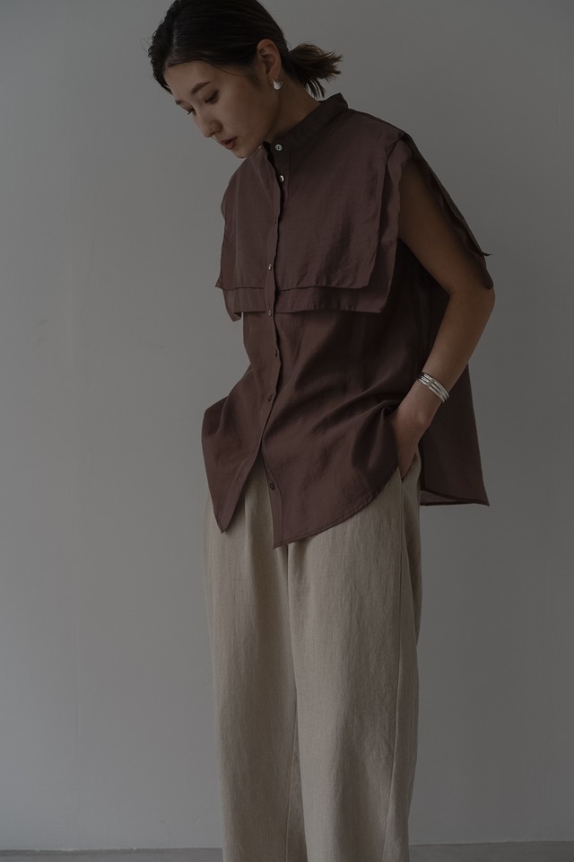 SHEER OVERLAP BLOUSE（BROWN）