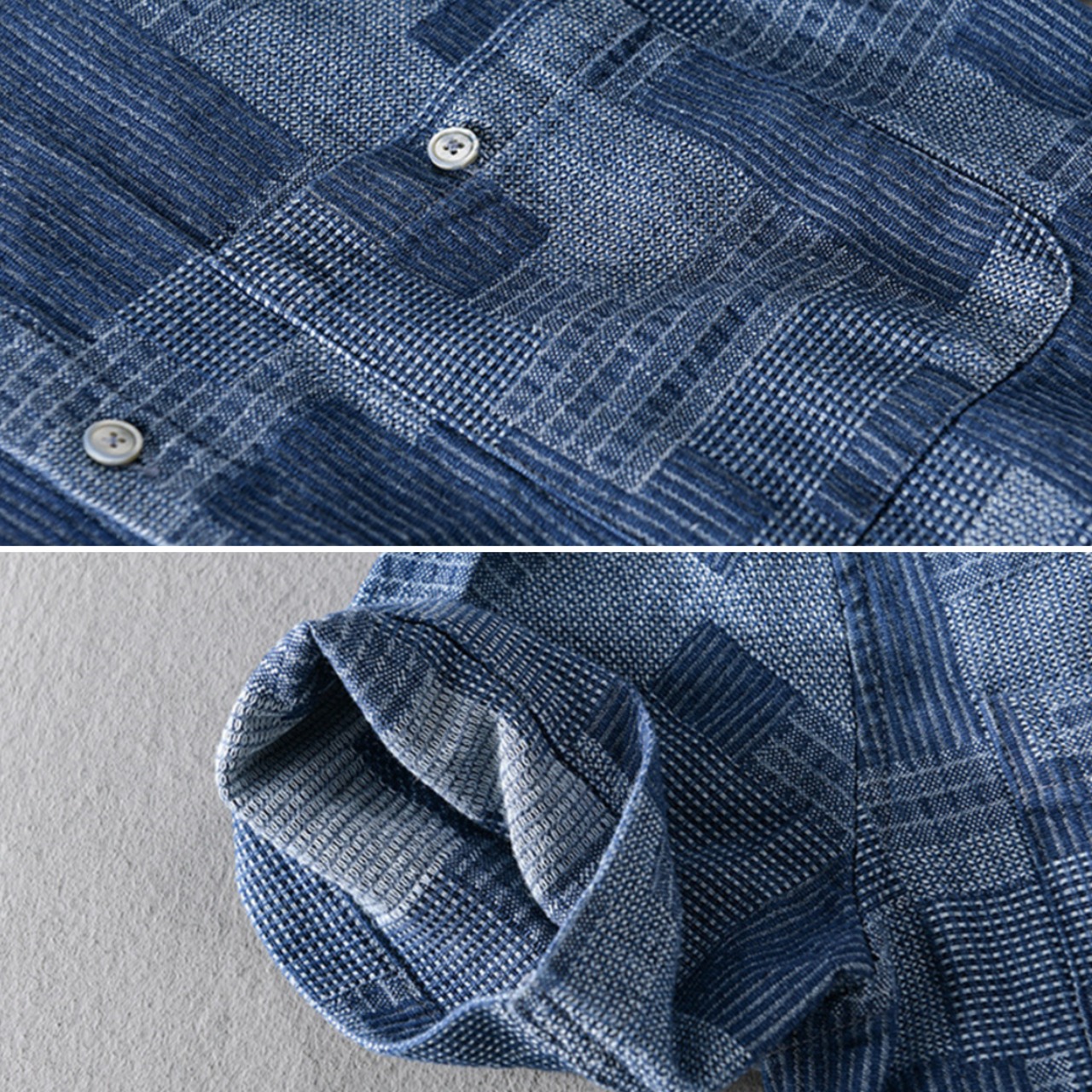 Indigo Patchwork Pattern Shirt / インディゴ パッチワーク パターン シャツ