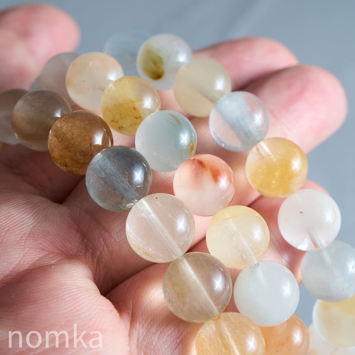 【期間限定 9/30 23:59まで】パステルラビットヘアインクォーツ (10mm/ブルーカラー入り) ブレスレット nL-9007