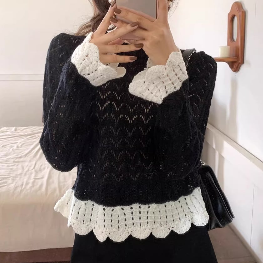 Bicolor crochet scalloped knit A1667 | arSelects