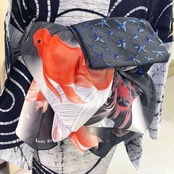 帯揚　金魚　赤黒　[G1930]