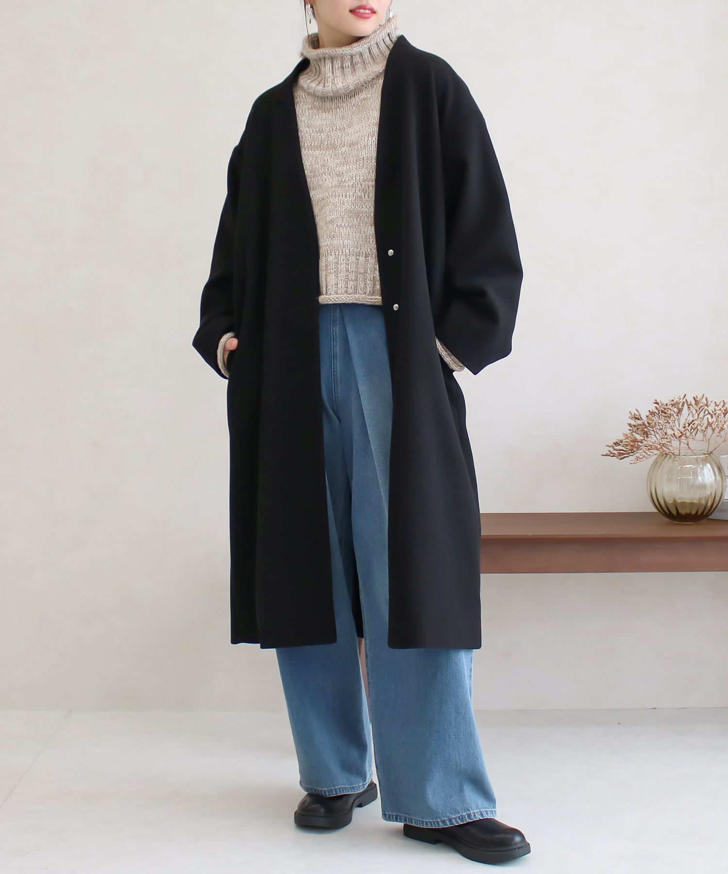 ベンツ入りノーカラーコート | SocialGIRL（ソーシャルガール公式）