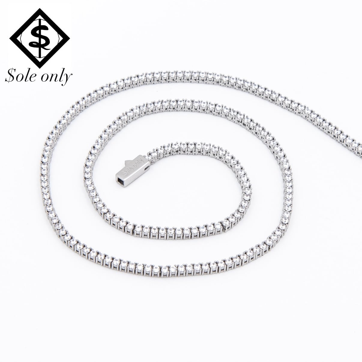 ole only CZ Diamond 4mm Tennis Chain Necklace Silver 22inch 24inch