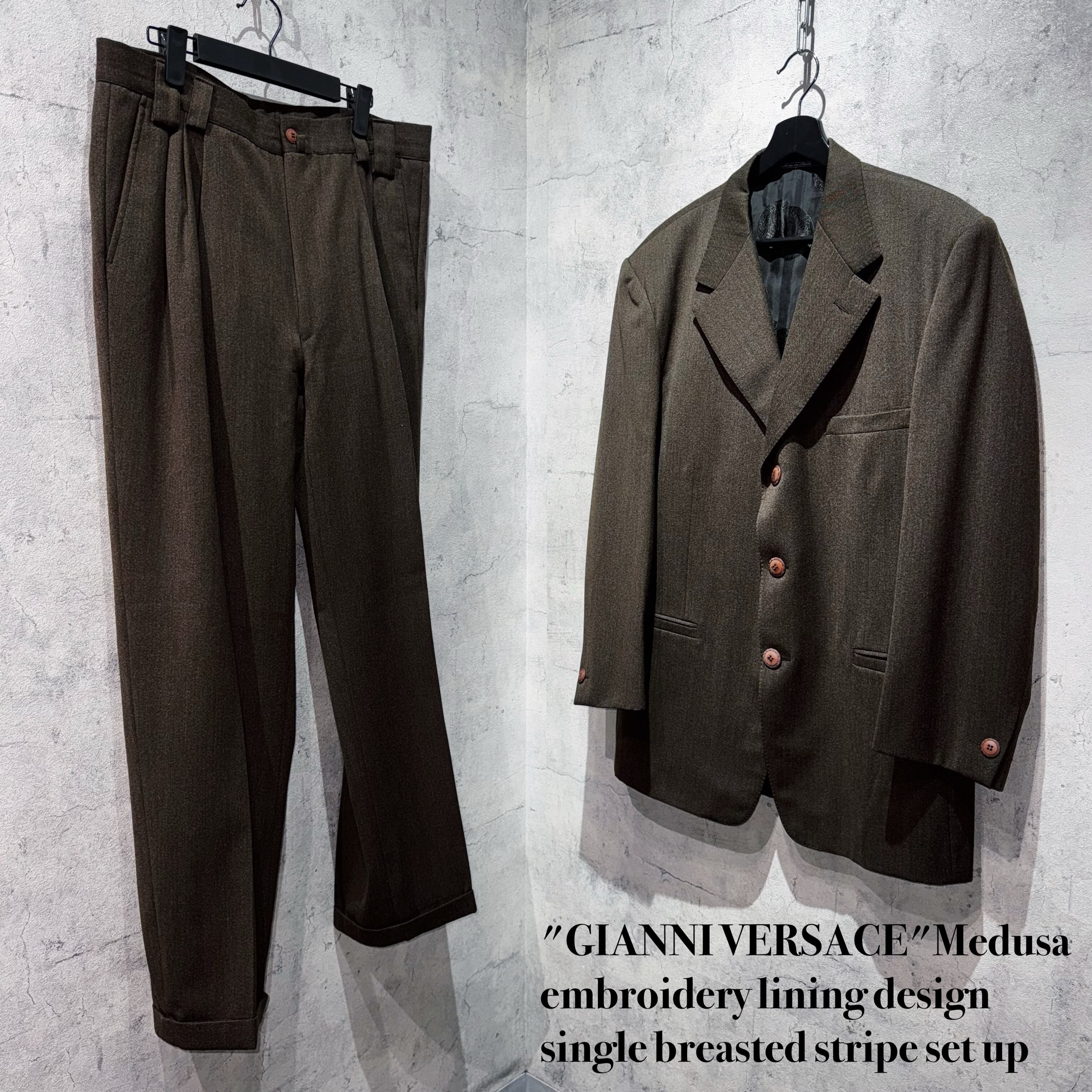 "GIANNI VERSACE"Medusa embroidery lining design single breasted stripe set up