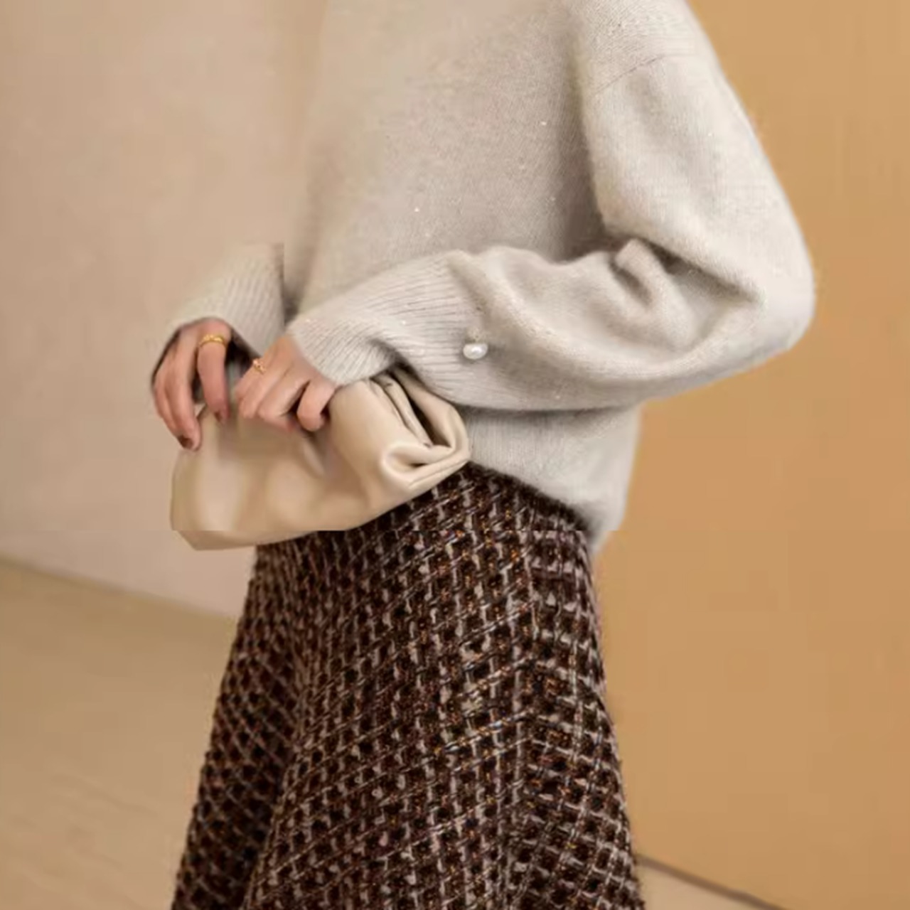 ハイウエストツイードAラインスカート W00965