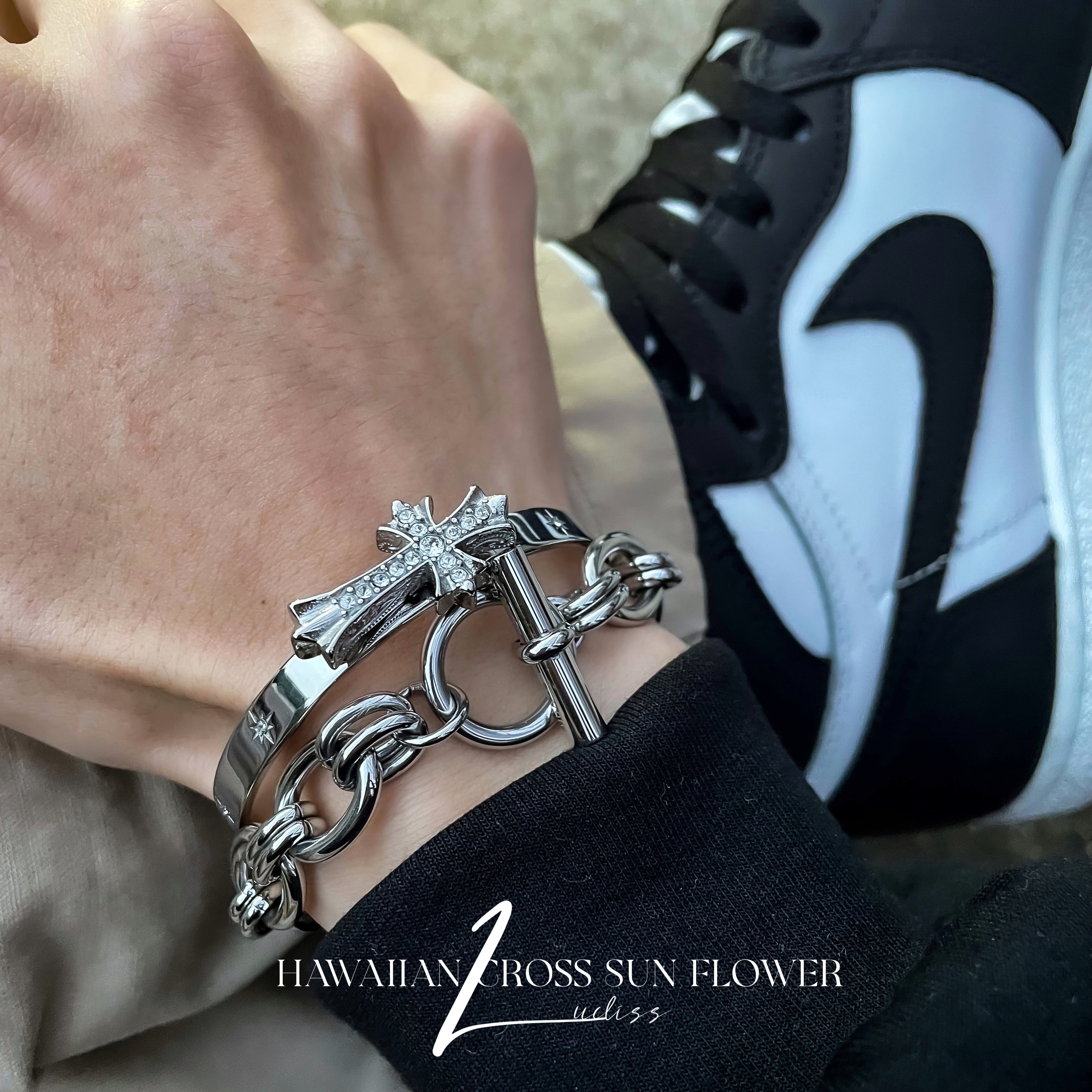 316L Hawaiian Cross × Sun Flower Bangle | ✯Lucliss Jewelry✯