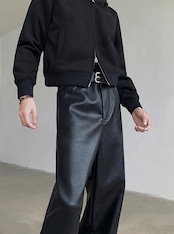 Smooth Faux Leather Wide Pants【sug44】