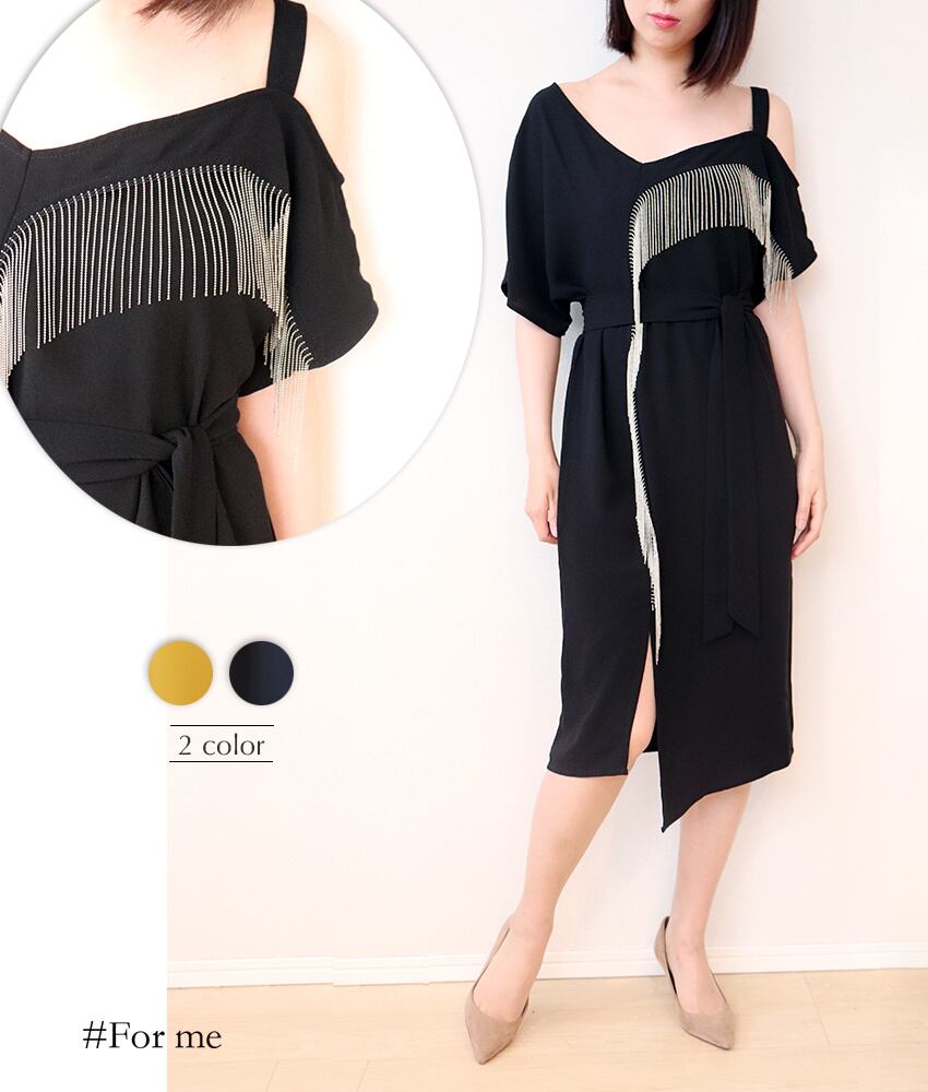 ワンショルダーのフリンジ付きワンピース_e0002105008