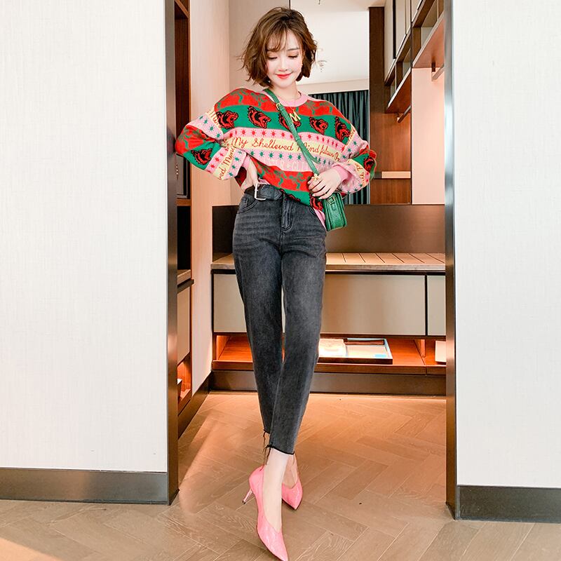 スリムハイウェストウェストベルト バックルジーンズ オータム 秋物 ハーネス MIUCO57576049292