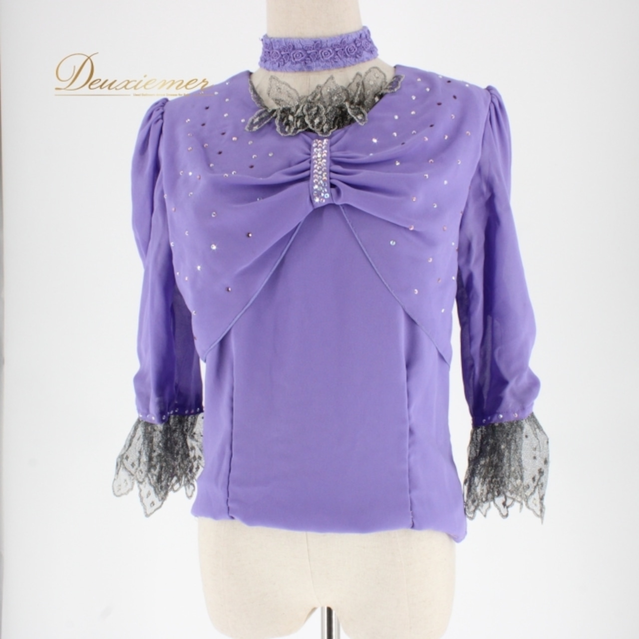 社交ダンス 衣装 スタンダード トップス レッスンウェア 紫 銀色 パープル系 シルバー系 SEKINE セキネ チョーカー ラインストーン レース 社交ダンス衣装 大人用 ダンスウェア フォーマル ステージ衣装 レッスン用 トップス Mサイズ 日本製 おしゃれ デザイン パーティー 衣装用 トレーニング用 カジュアル スタイル 伸縮性なし 輸入品 フェミニン シンプル 上品 トレンド レディース