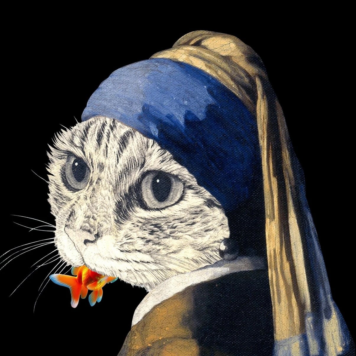 絵画 猫 猫の絵 フェルメール オマージュ cat art アート ミニアート フェルメール猫 mini | フェルメール猫