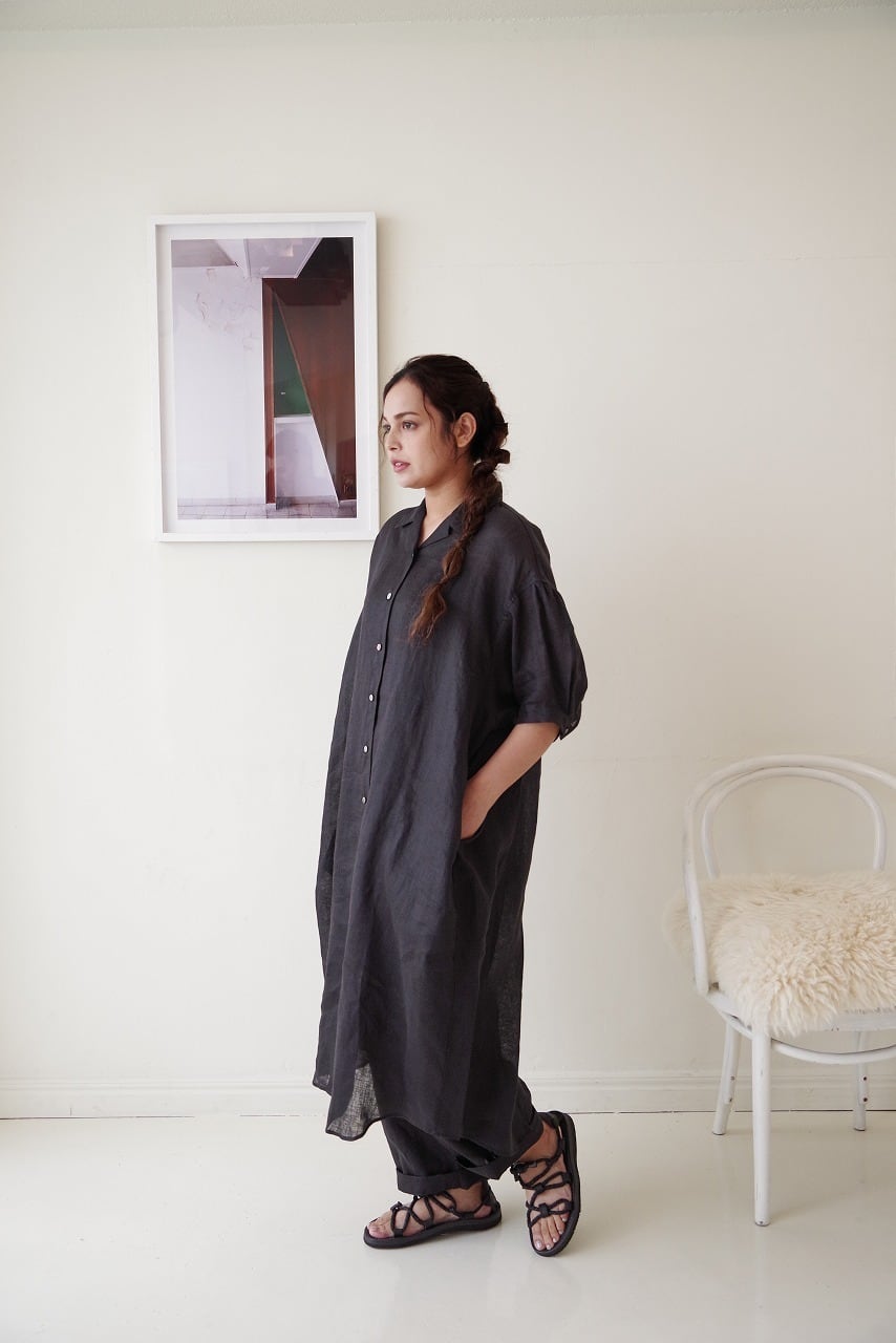 French Linen Open Collar S/S O/P