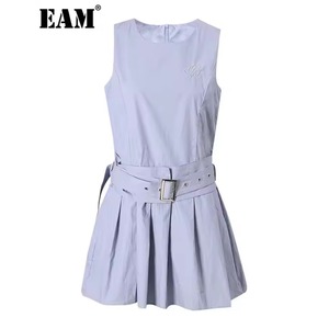 Belted Pleated Mini Dress【E0618】
