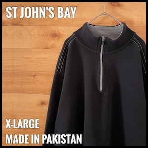 【ST JOHN'S BAY】ハーフジップ スウェット プルオーバー 無地 プレーン 黒 XL ビッグサイズ US古着