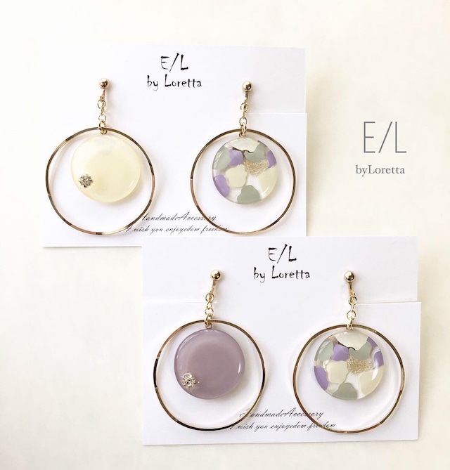  (全2色)Asymmetry marble hoop pierce/earring