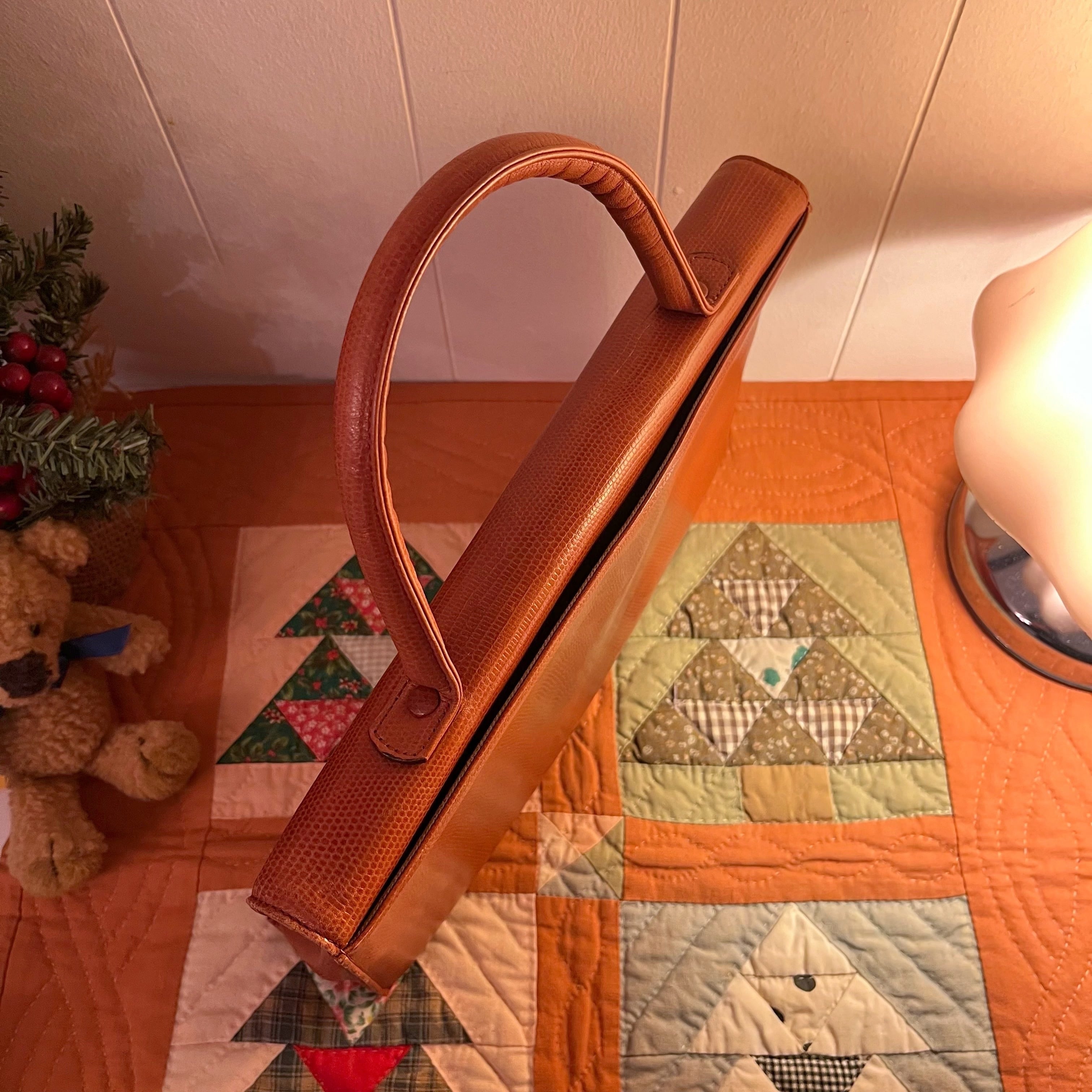 camel brown square hand bag