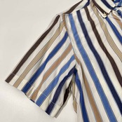 イタリア製 Henry Cotton's ヘンリーコットンズ ストライプ柄 BD 半袖シャツ サイズ 39 /メンズ/レナウン/ホワイト×ブルー×ブラウンベージュ系