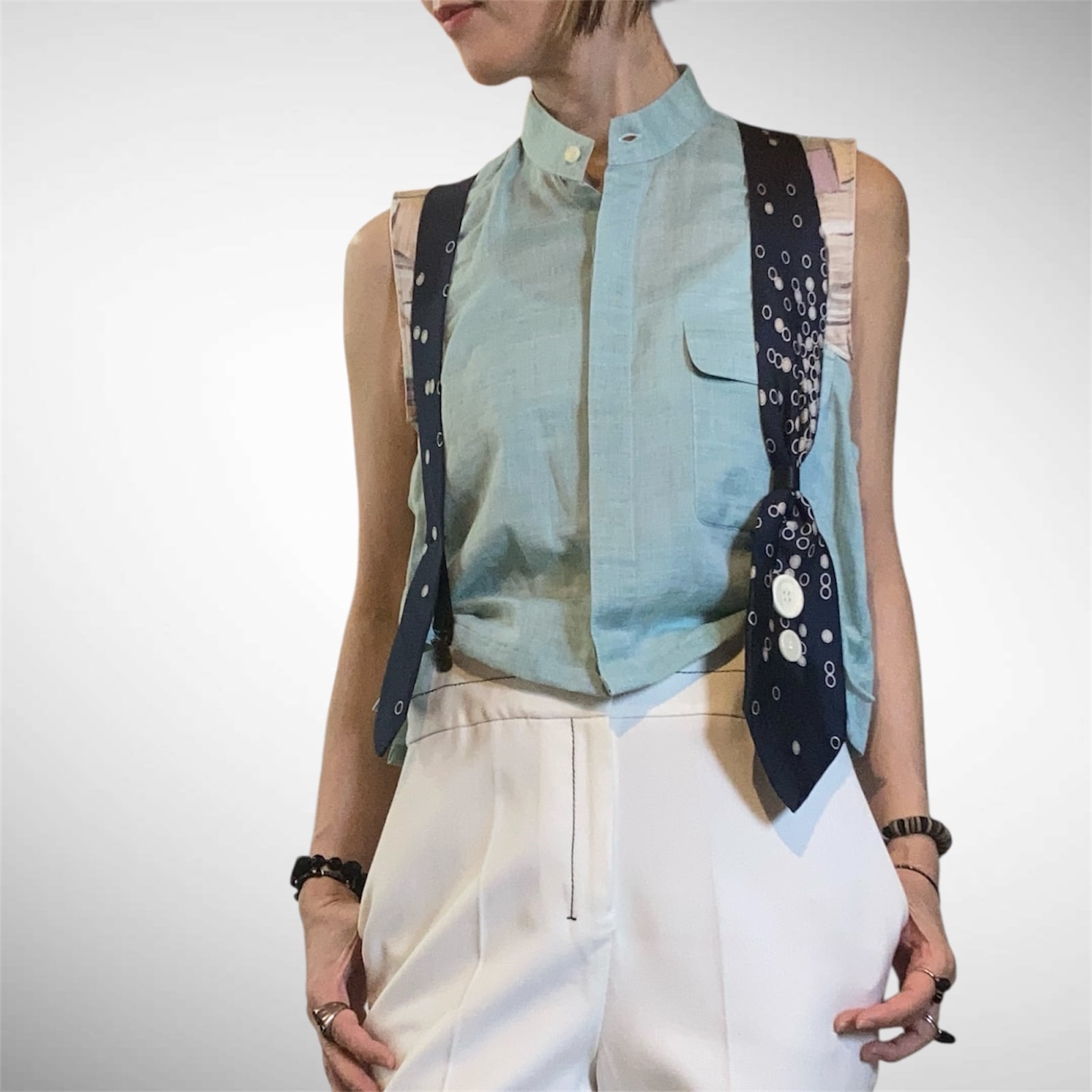 ZOZOTTE ネクタイリメイクサスペンダー/ネイビーレトロドット柄