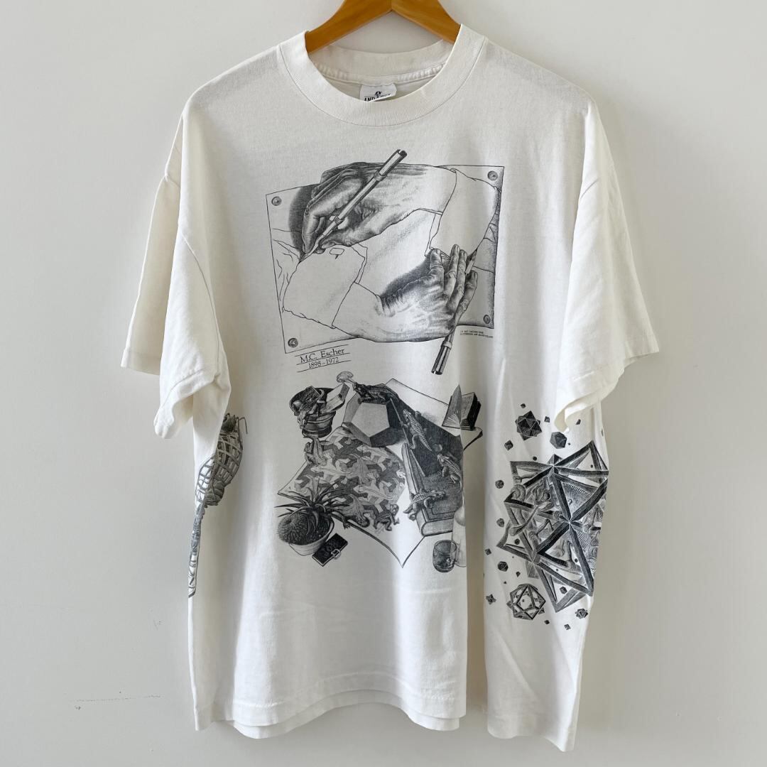 GF746 90s Tシャツ マルチプリント エッシャー アート ヴィンテージ  