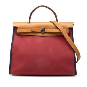エルメス エールバッグ ジップPM ハンドバッグ ショルダーバッグ 2WAY レッド ネイビー キャンバス レザー レディース HERMES 【中古】