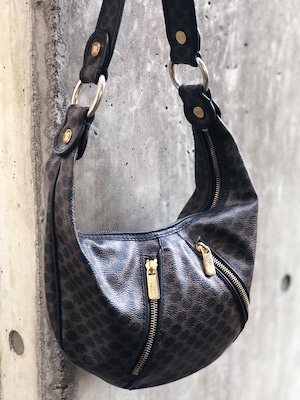 CELINE　セリーヌ　マカダム　フロントジップ　PVC×レザー　ホーボー　ショルダーバッグ　ブラック　vintage　ヴィンテージ　オールドセリーヌ　5hcxy3