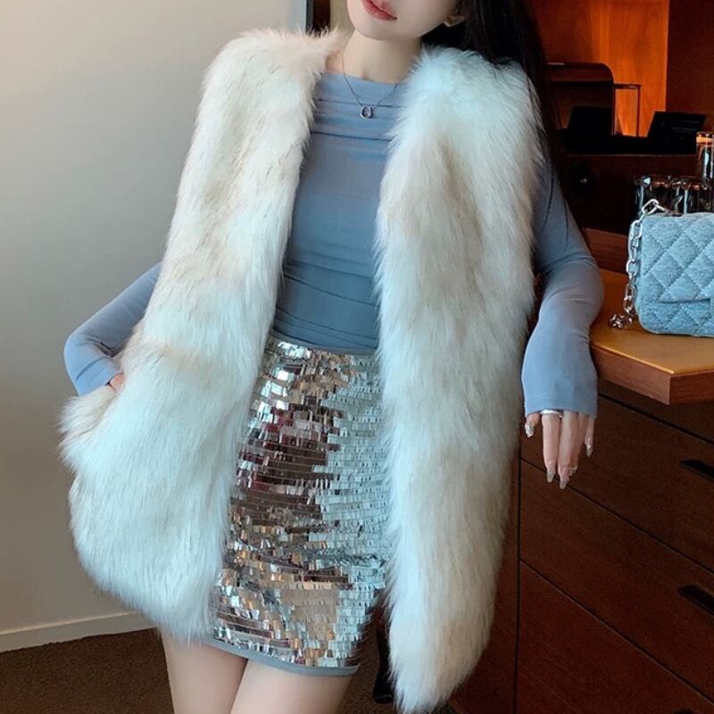 long faux fur vest la2421