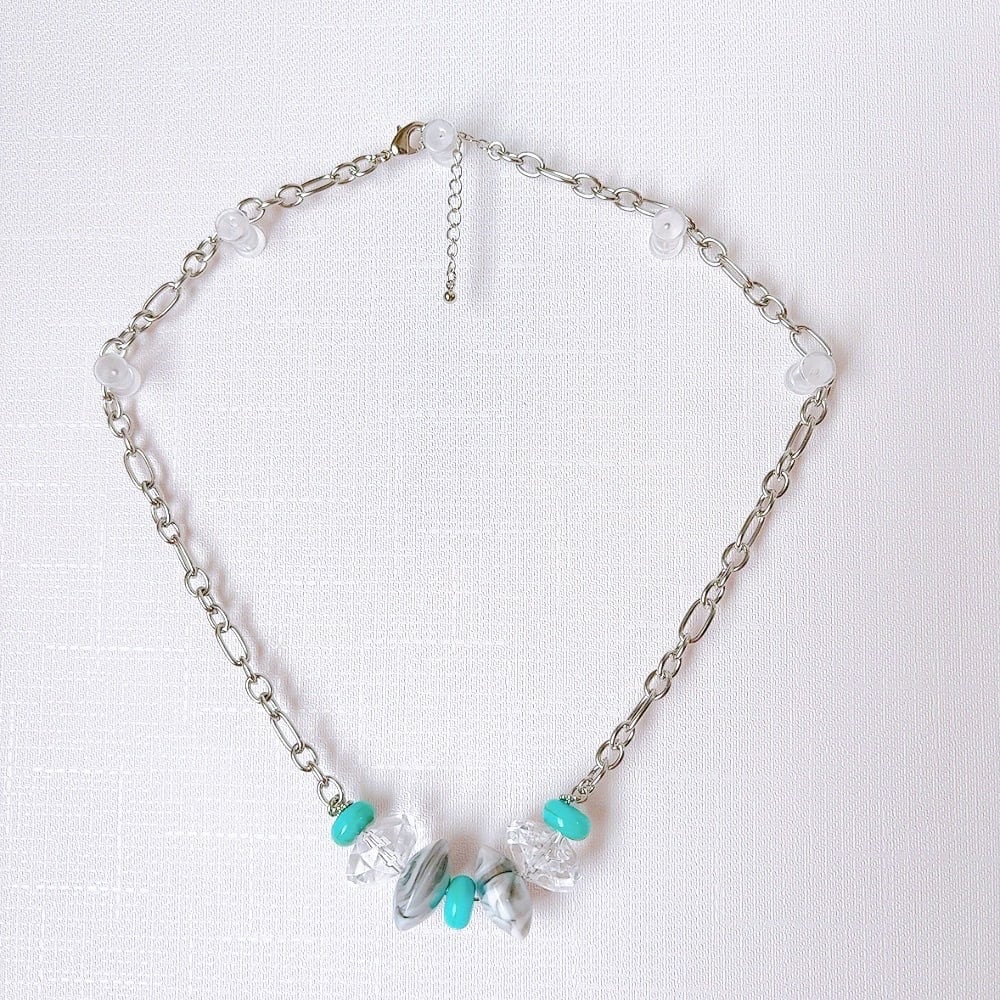 ターコイズブルーxシルバー系ネックレス
