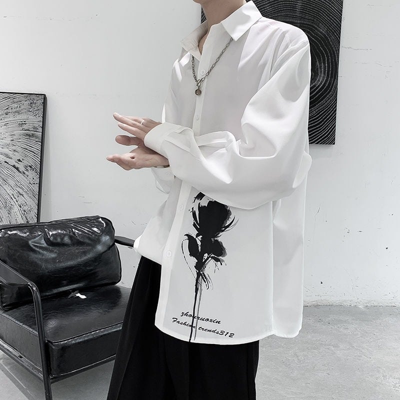 ブラックローズプリント長袖シャツ 韓国メンズファッション輸入専門BT-Style
