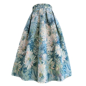blue jacquard flare skirt<sk206>