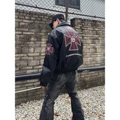 【暖かさUP】PUレザークロス 中綿ジャケット T1961