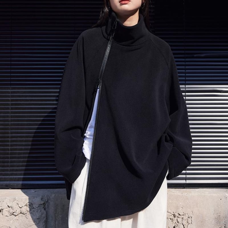 Zip oversized fleece highneck tops  V2659