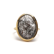 【SPECIAL PRICE】S925 SINGLE STONE THIN RING -BLACK RUTILE QUARTZ-