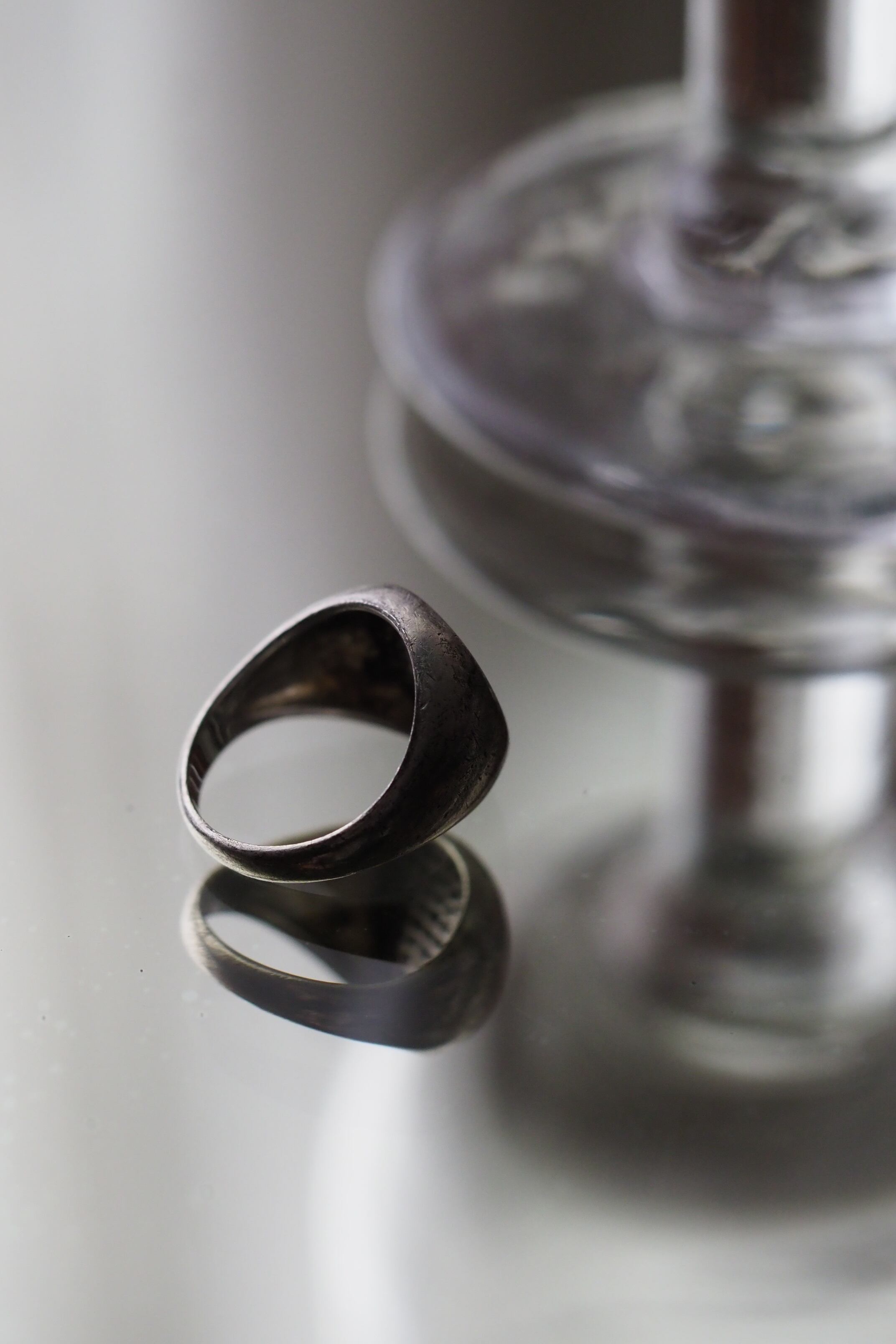 オニキス十字シグネットリング-vintage silver signet ring