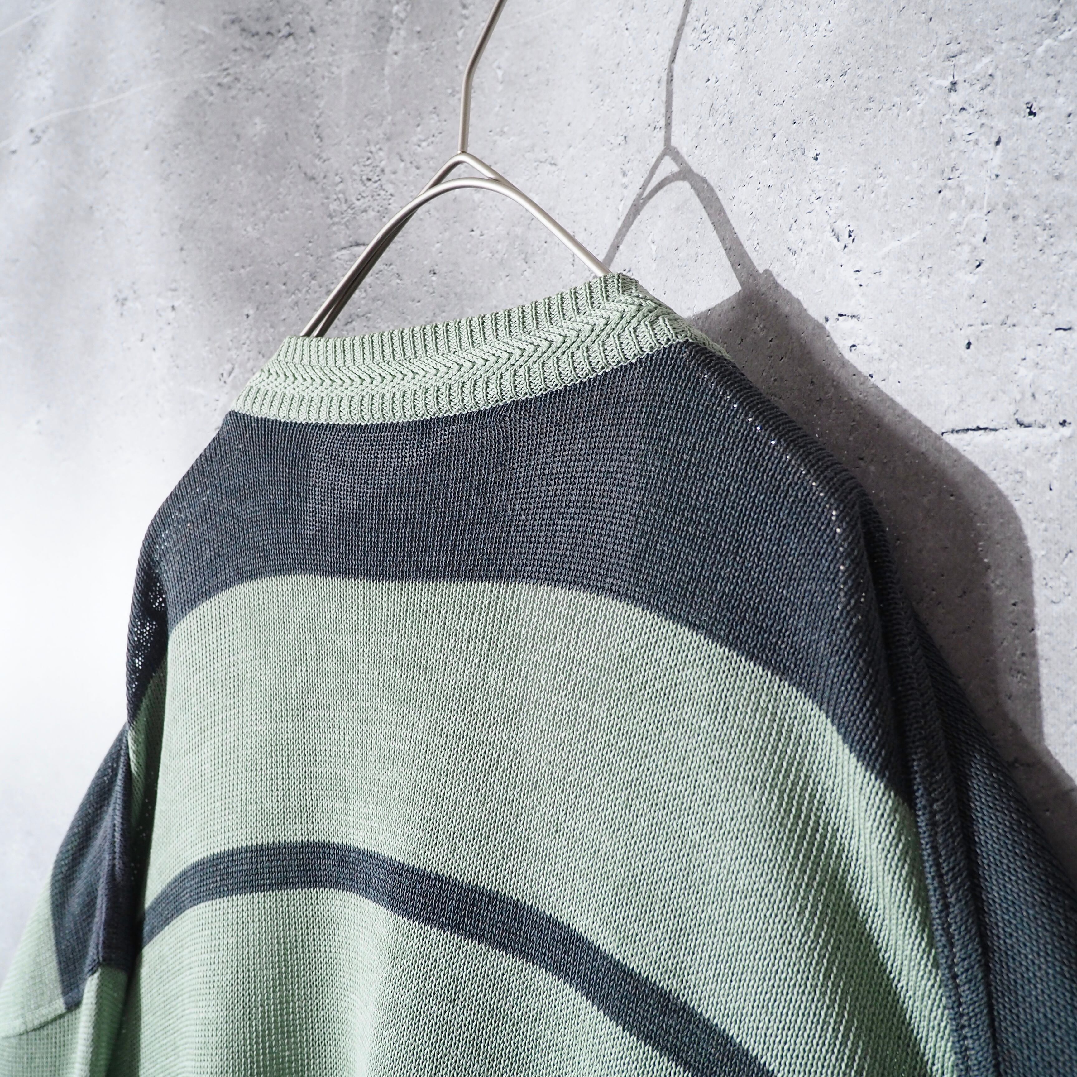 1990s " PIASPORTS " Mint green color vintage loose Border knit cardigan