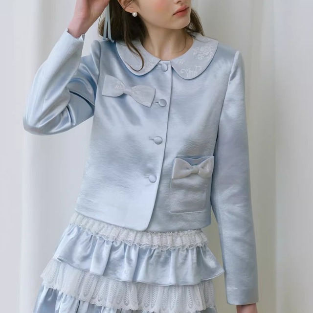 Ribbon pocket shiny jacket 00327