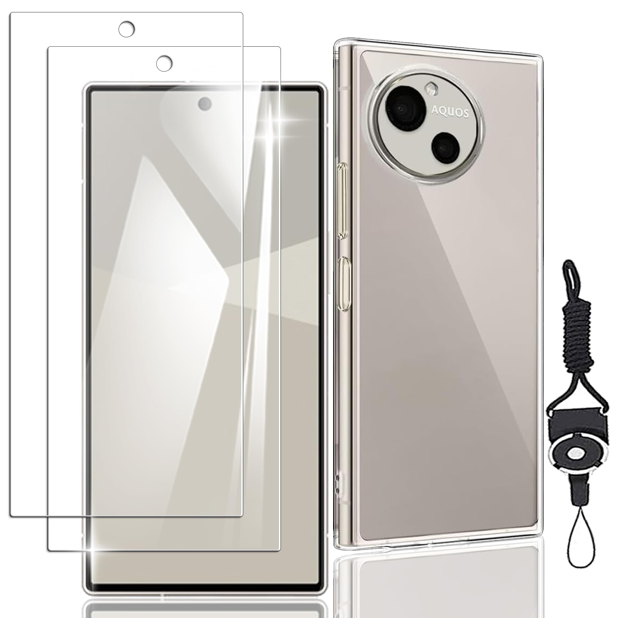Nutmeg【2枚 フイルム+1ケース】AQUOS R10 ガラスフイルム AQUOS R10/AQUOS R9 ケース クリア 保護カバー ストラップホール付き TPU素材製 アクオスR10/アクオスR9 保護フイルム SH-51E/SH-51F 強化ガラス【日本旭硝子素材 衝撃吸収 貼り付け簡単 指紋防止 飛散防止 撥水撥油 気泡防止 薄型軽量】