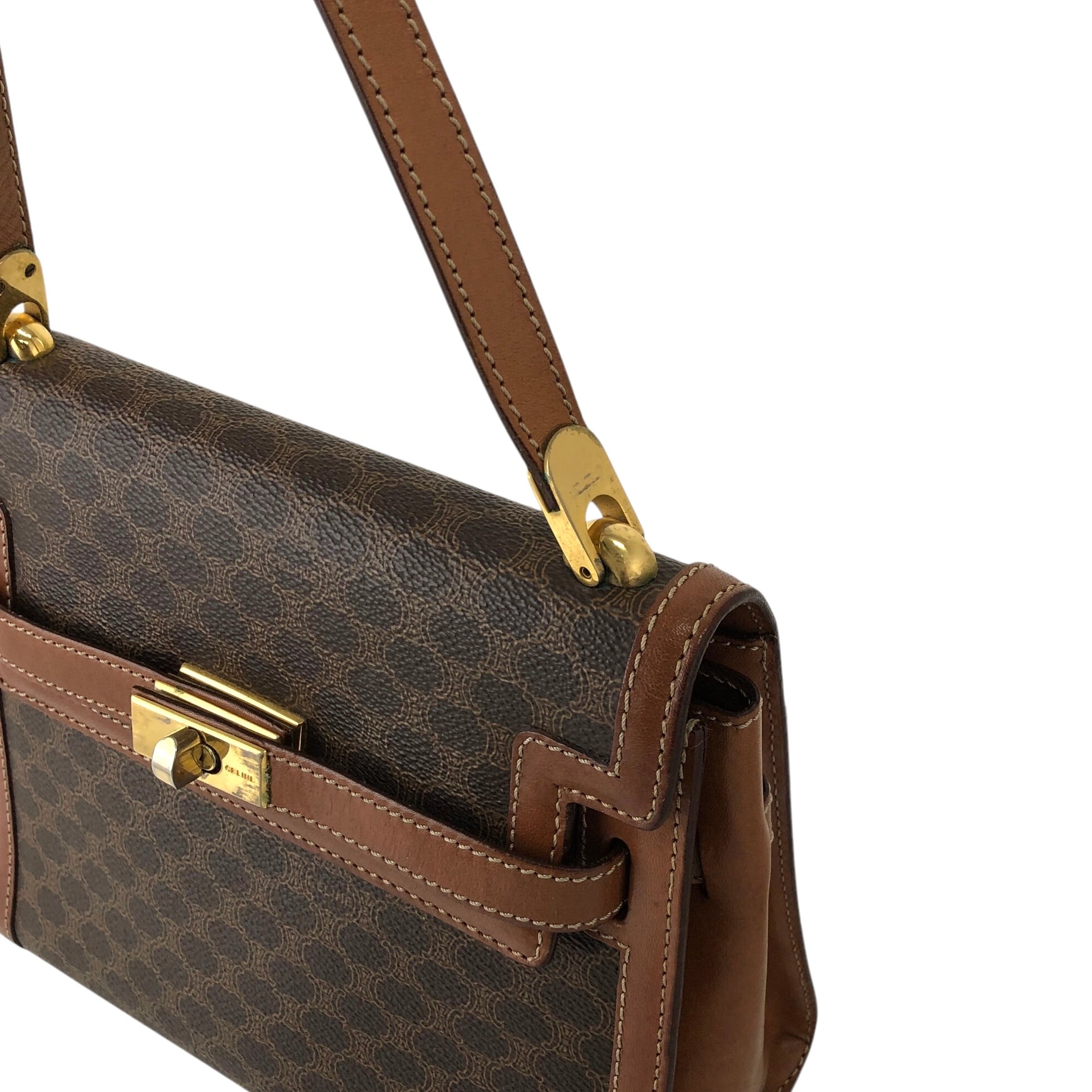 CELINE セリーヌ マカダム ショルダーバッグ ブラウン ターンロック