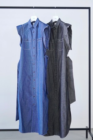 HYKE / CHAMBRAY DORESS (ONE WASH(BLUE) , ONE WASH(BLACK))