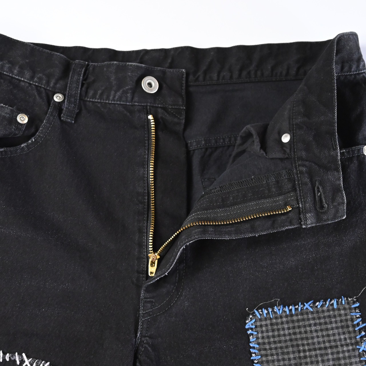 KUON / Sashiko Mended Black Denim Trousers