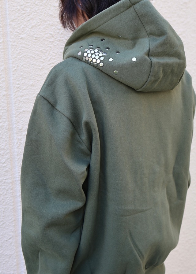 【Hannah Creak/26aw】Studded Hoodie Double Zip khaki
