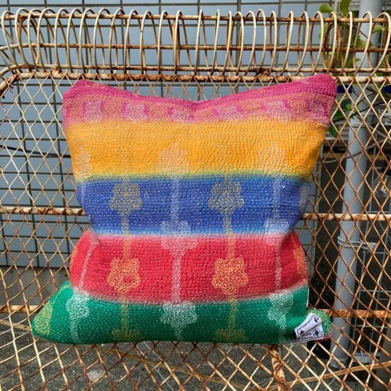 インド　ヴィンテージラリーキルト　クッションカバー　45×45cm　no.7　全5種　カンタ　ヴィンテージファブリック　古布　