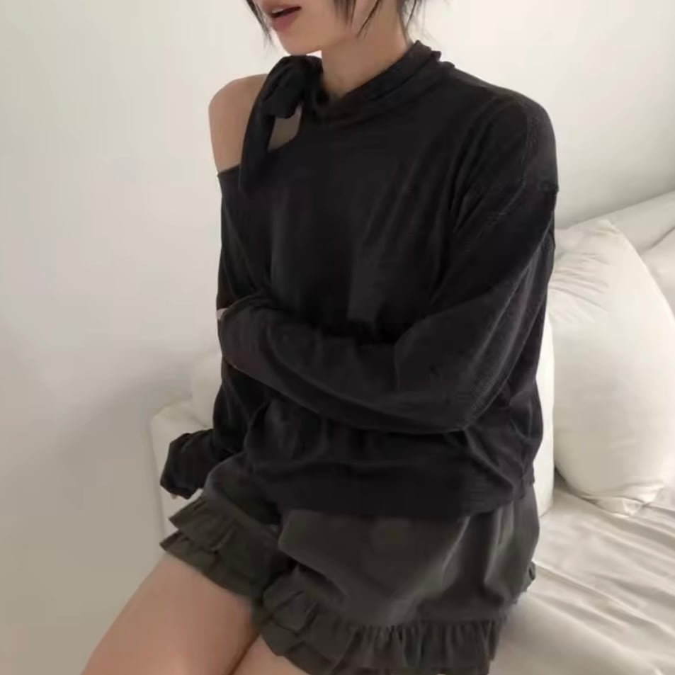 ribbon neck one shoulder tops