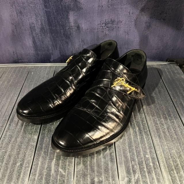 BALENCIAGA バレンシアガ Croc-Effect Leather Shoes レザーシューズ ブラック【中目黒B02】