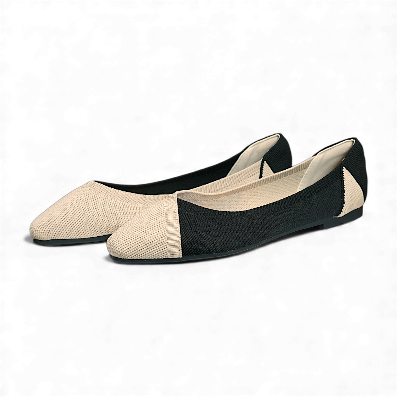 ニットバイカラーパンプス ブラック×ベージュ Knit bicolor pumps Black×beige 254-S-1