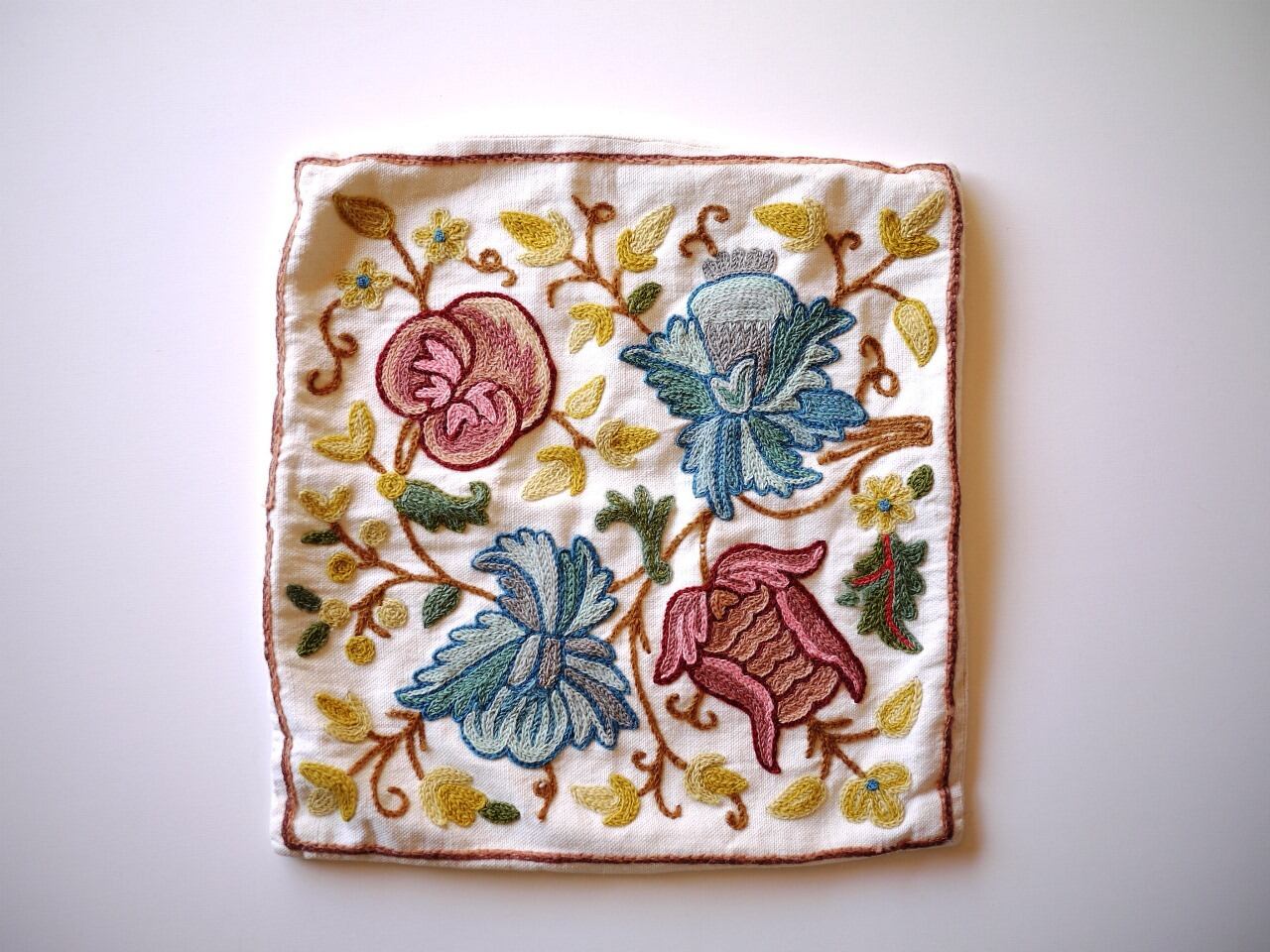 ヴィンテージ インド カシミール刺繍 クッションカバー