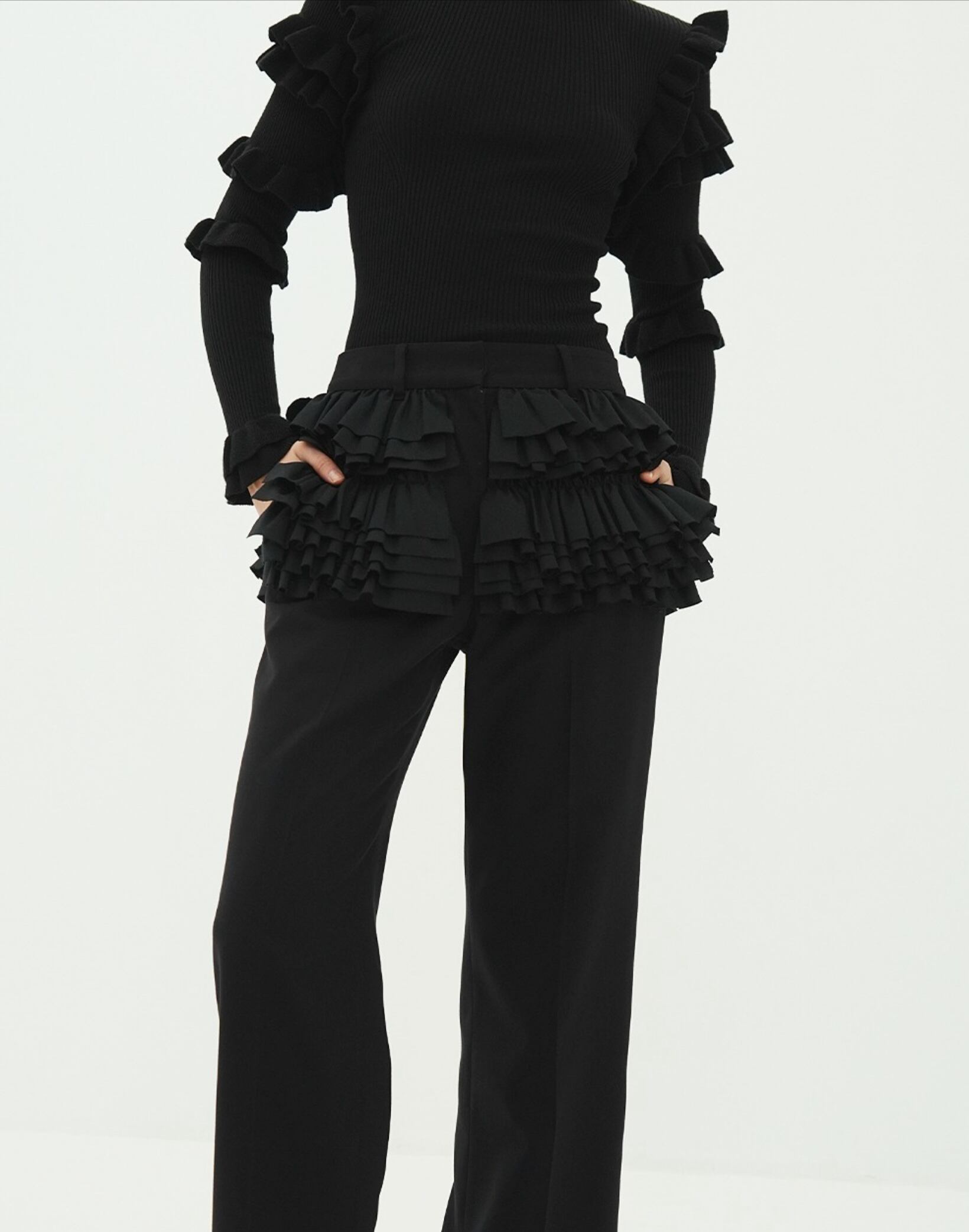 クラネ　FRILLED SLACKS CLANE FRILLED SLACKS BLACK | FLICKA ASHIYA