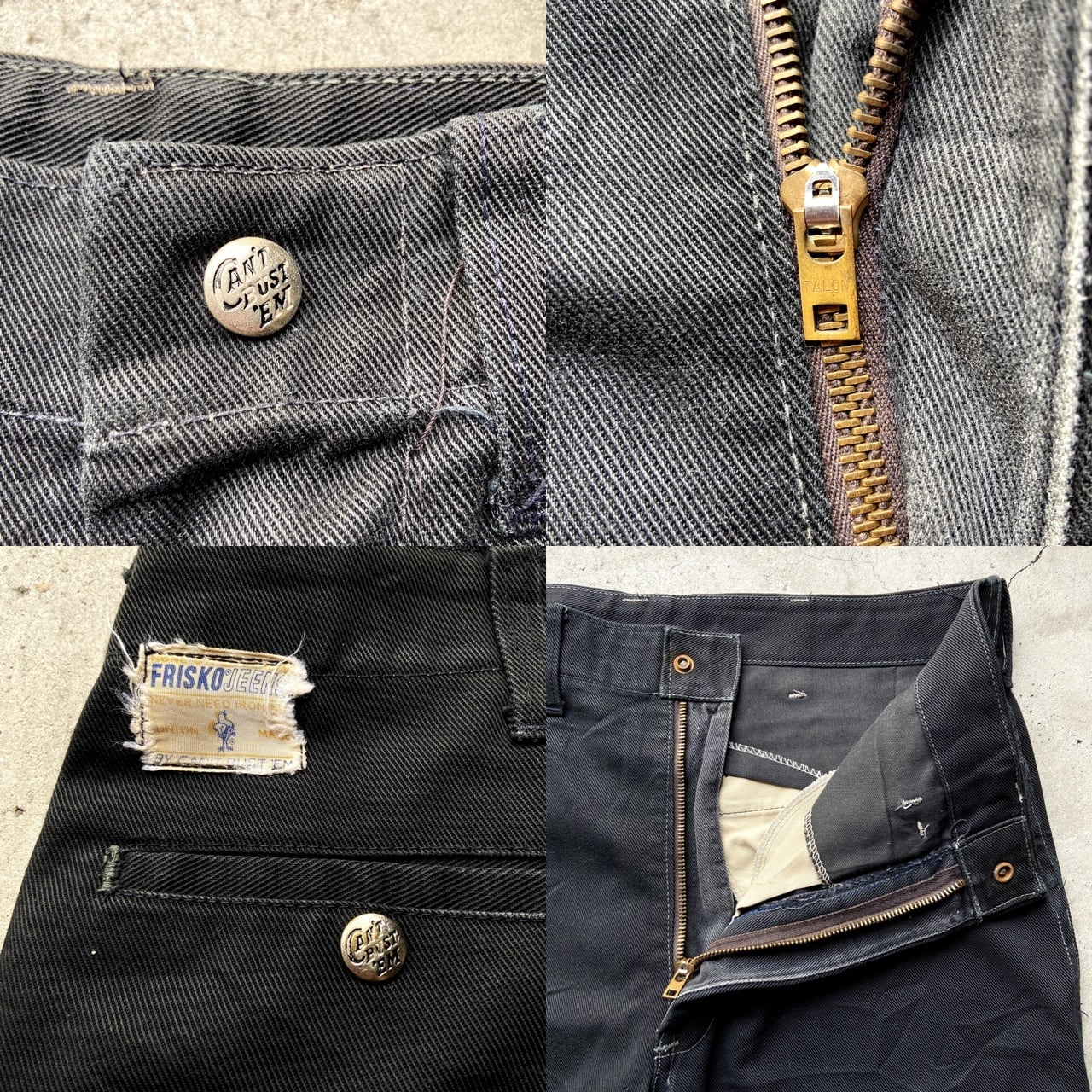 60年代 FRISKO JEENS BY Can't Bust'Em コットンツイル ワークパンツ メンズW33 古着 フリスコジーンズ  キャントバステム 60s ビンテージ ヴィンテージ ブラック 黒【ロングパンツ】【AL2109】 | cave 古着屋【公式】古着通販サイト